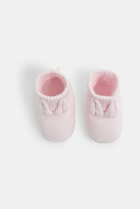 Ružičaste pletene papučice s likom zeca za novorođenčad 2