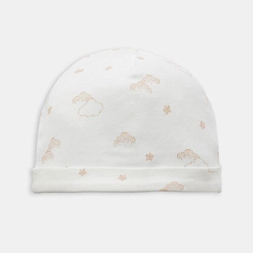 Bonnet En Coton Blanc Imprimé Nuage Bébé Naissance - Imprimé Beige - 0/1M - OBAIBI