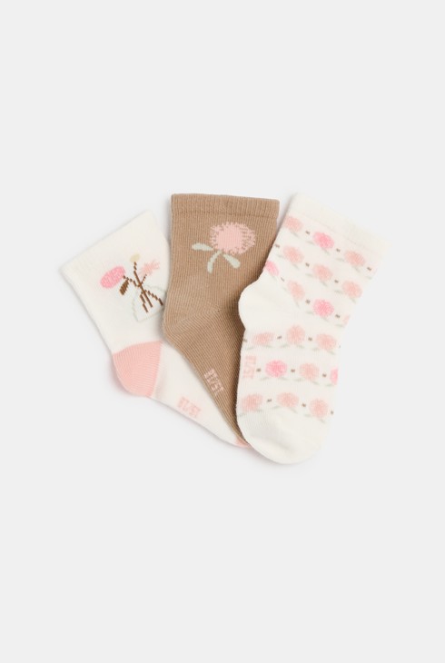 Calzini rosa con fiori neonata (set da 3 paia) 1