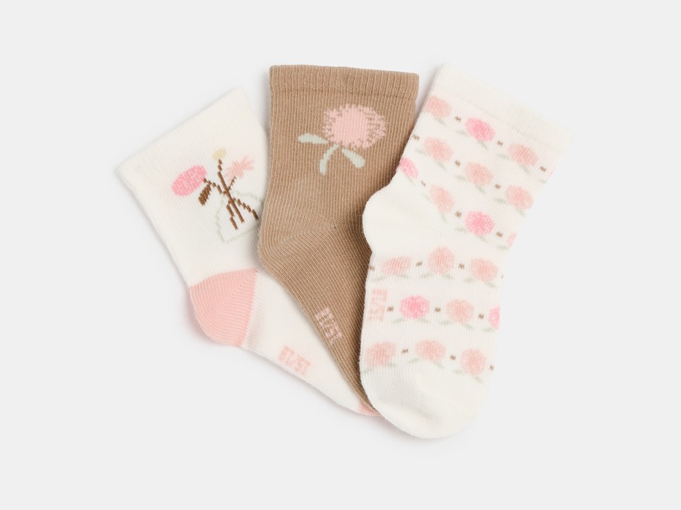 Chaussettes fleurs rose bébé fille (lot de 3) 1