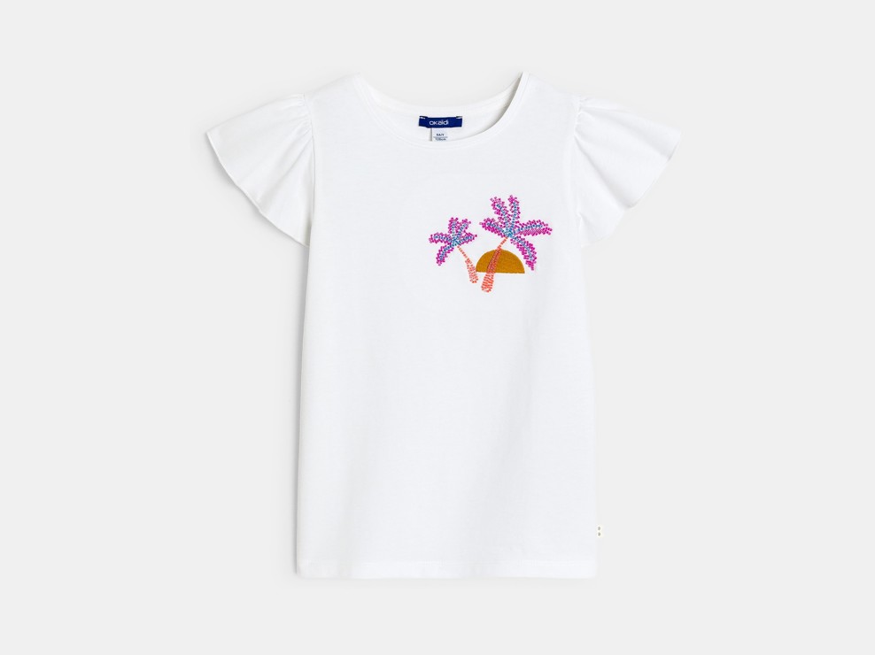 Wit T-shirt met korte mouwen en geborduurde kralen voor meisjes 1