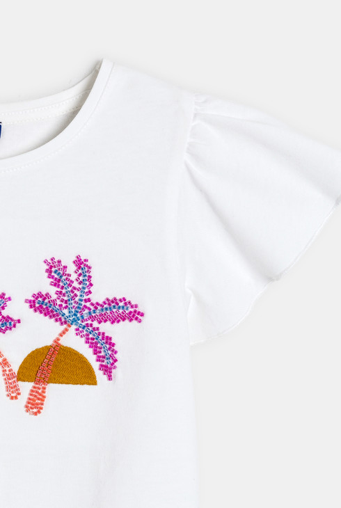 T-shirt manches courtes brodé de perles blanc Fille