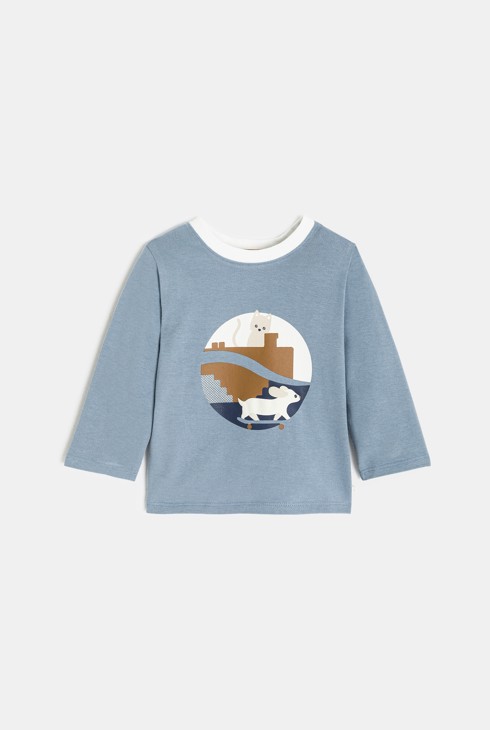 T-Shirt blau lange Ärmel Tiermotiv Kleinkind Junge 1