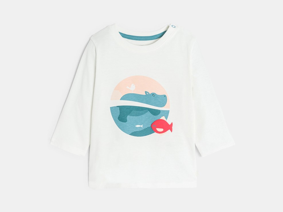 Weißes Langarmshirt mit Tiermotiv, Baby, Jungen 1