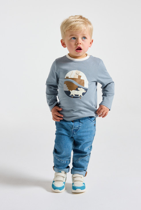 T-shirt bleu manches longues motif animalier bébé garçon 1