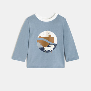 Blaues T-Shirt mit langen Ärmeln und Tiermotiv, Baby, Jungen