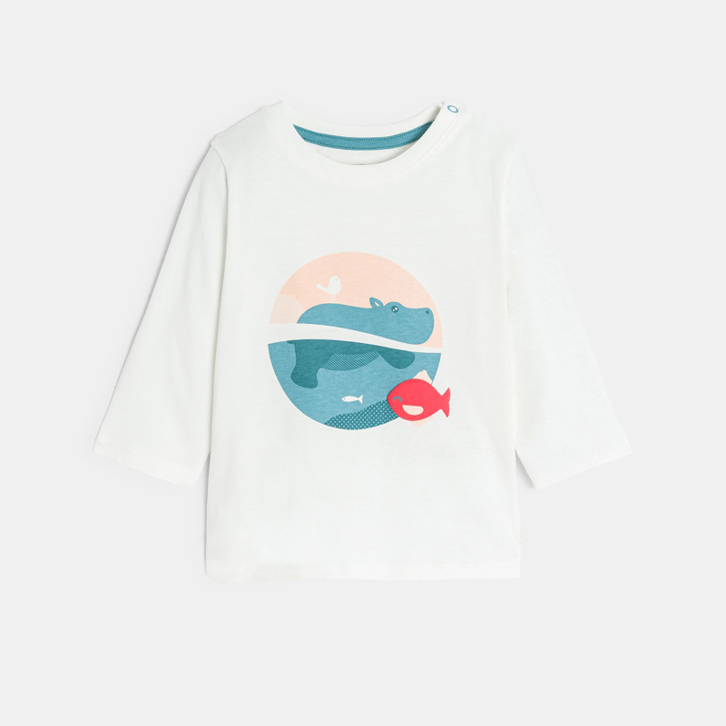 Weißes Langarmshirt mit Tiermotiv, Baby, Jungen