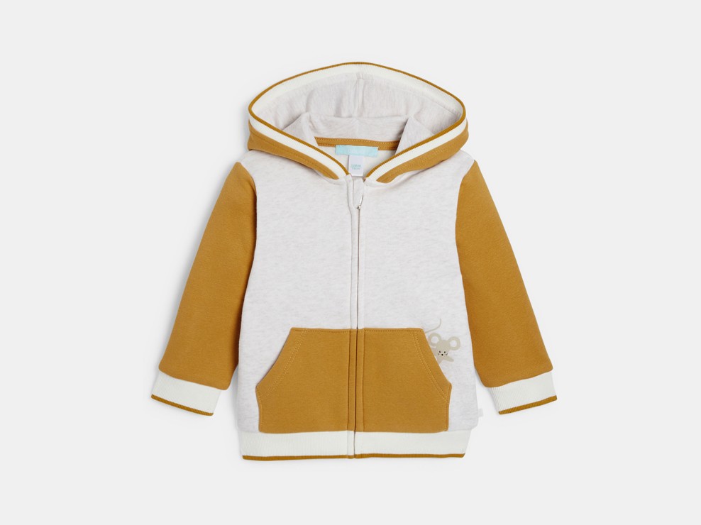 Gelbes Molton-Sweatshirt mit Reißverschluss und Kapuze, Baby, Jungen 1