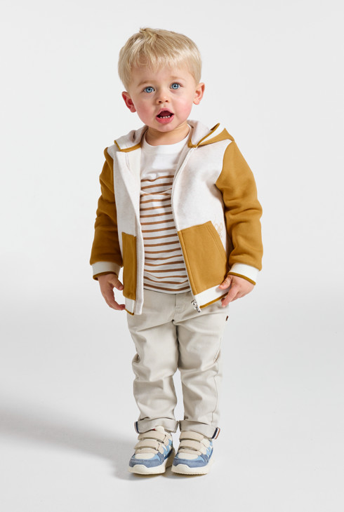 Dessuadora de moletó amb caputxa i cremallera groc bebè nen 1