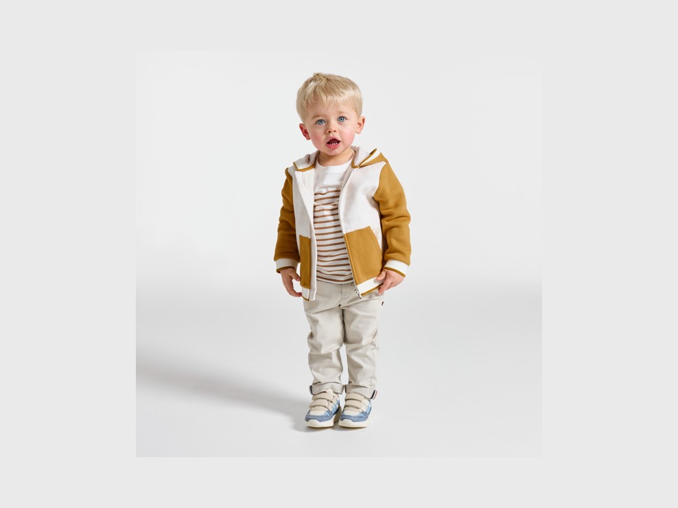 Sweat zippé molleton à capuche jaune bébé garçon 1