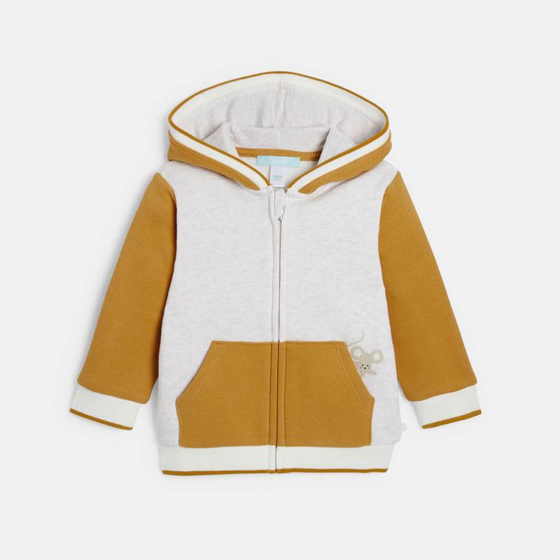 Gelbes Molton-Sweatshirt mit Reißverschluss und Kapuze, Baby, Jungen