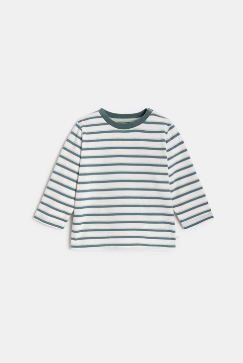 Salopette longue et t-shirt rayé vert bébé garçon