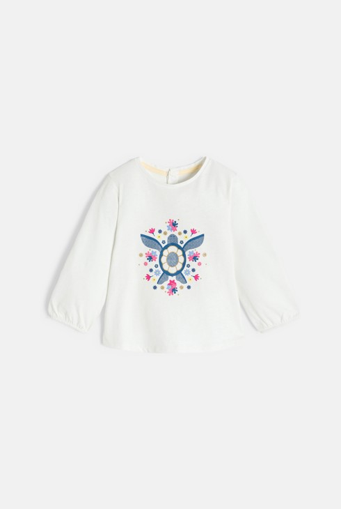 T-Shirt weiß lange Ärmel mit Tiermotiv Kleinkind Mädchen 1