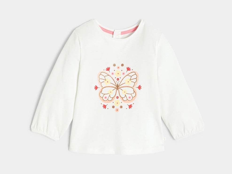 T-shirt a maniche lunghe bianca con motivo animalier per neonata 2