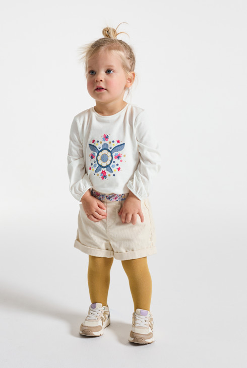 Camiseta blanca manga larga con motivo animal bebé niña 1