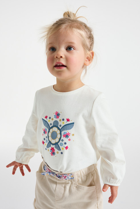 T-shirt blanc manches longues à motif animalier bébé fille 2