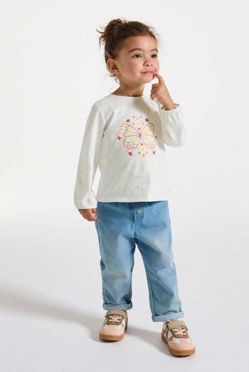 T-Shirt weiß lange Ärmel mit Tiermotiv Kleinkind Mädchen 1