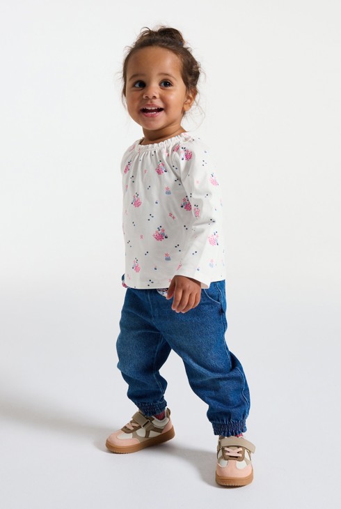 Ružičasta tunika dugih rukava s cvjetnim motivom za djevojčice 1