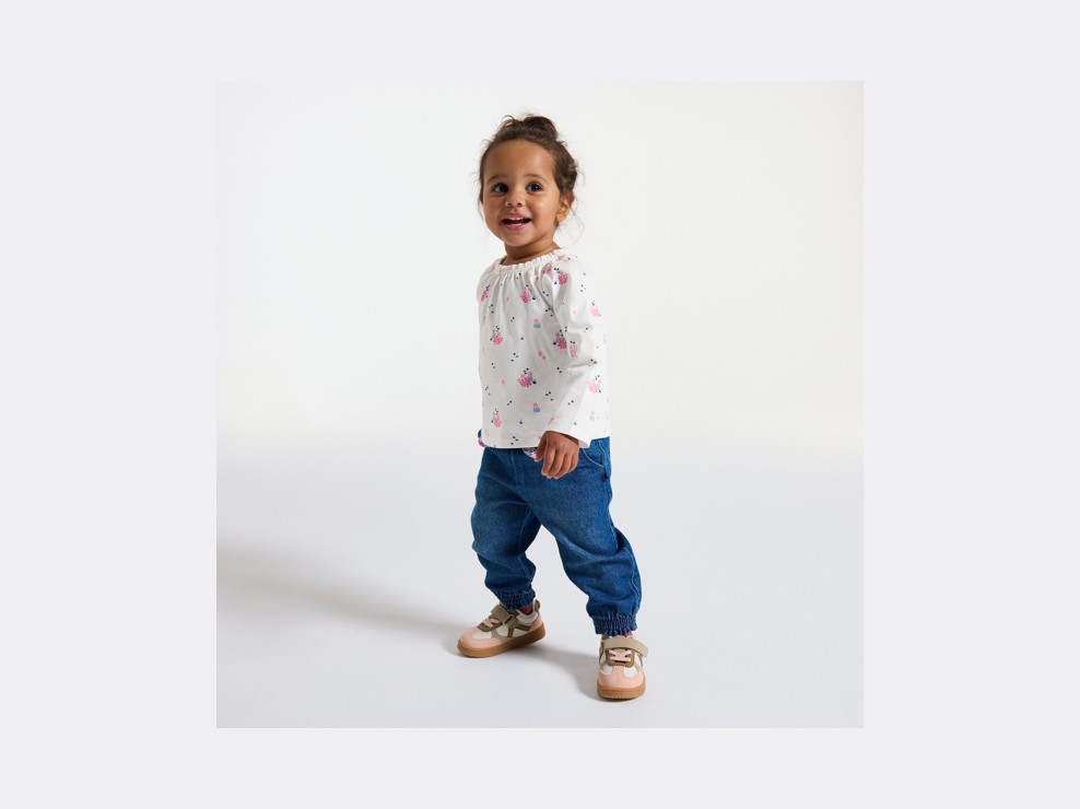 Dekliška rožnata tunika z dolgimi rokavi in rožami za dojenčke 1