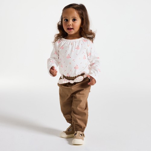 Tunique Manches Longues Fleurs Rose Bébé Fille - Imprimé Blanc - 12M - OBAIBI