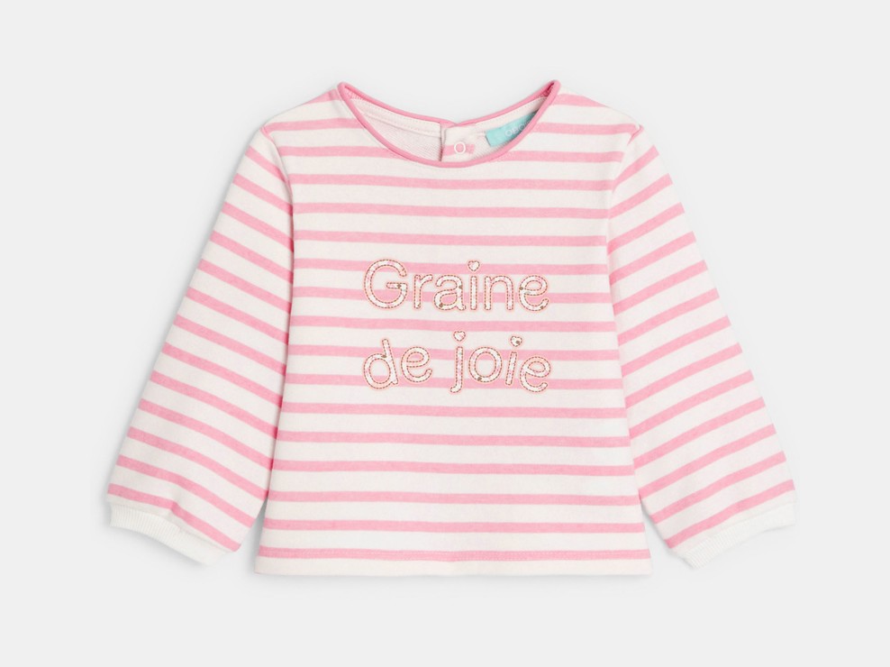 Dessuadora rosa de ratlles bebè nena 1