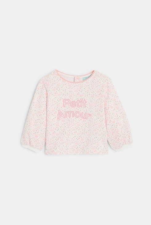 Sweatshirt Molton geblümt mit Aufschrift rosa Kleinkind Mädchen 1