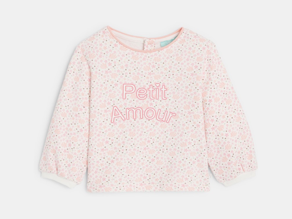Sweatshirt Molton geblümt mit Aufschrift rosa Kleinkind Mädchen 1