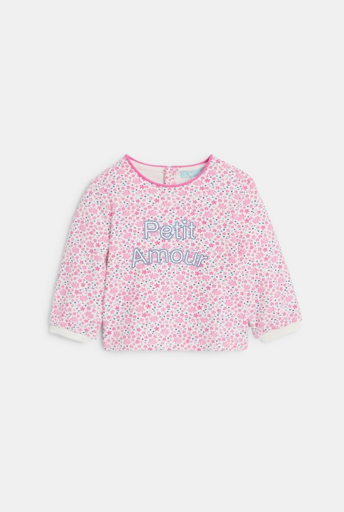 Sweatshirt Molton geblümt mit Aufschrift rosa Kleinkind Mädchen 1