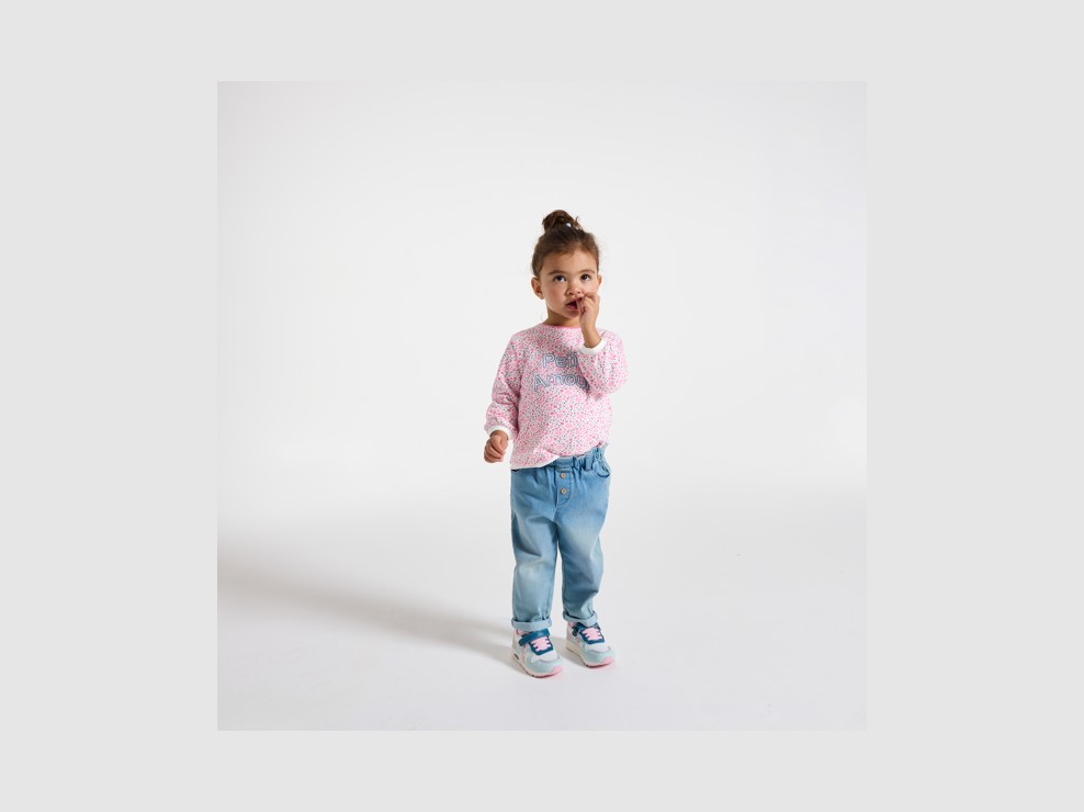 Sweat molleton fleuri à message rose bébé fille 1