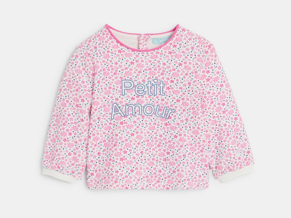 Sweat molleton fleuri à message rose bébé fille 2