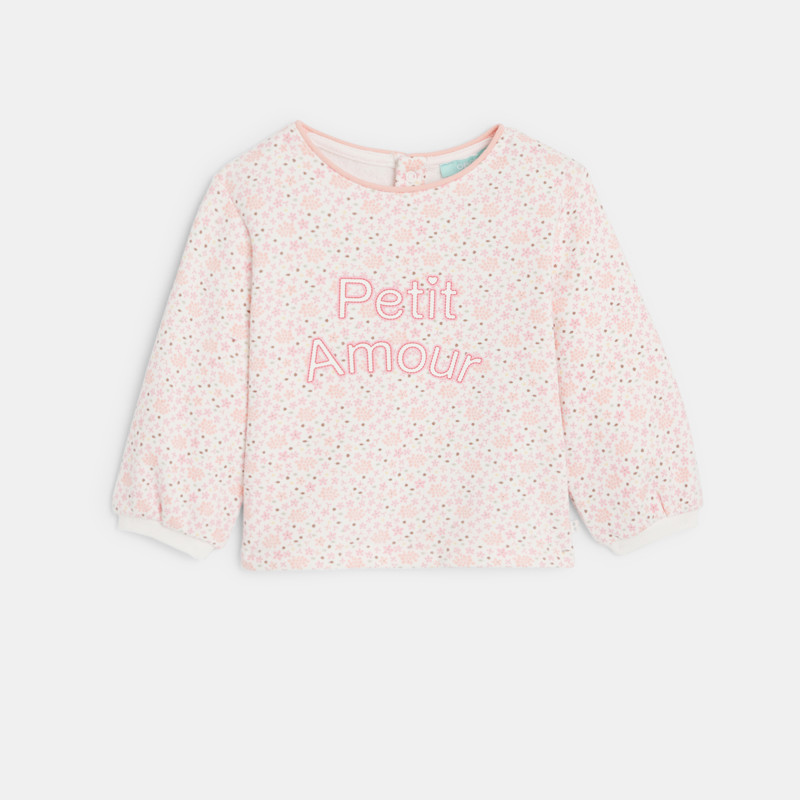 Sweatshirt Molton geblümt mit Aufschrift rosa Kleinkind Mädchen