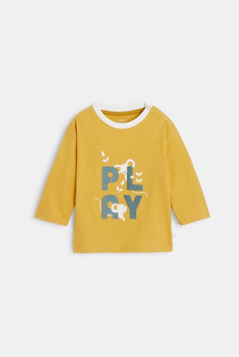 T-shirt gialla con scritta divertente per neonato 1