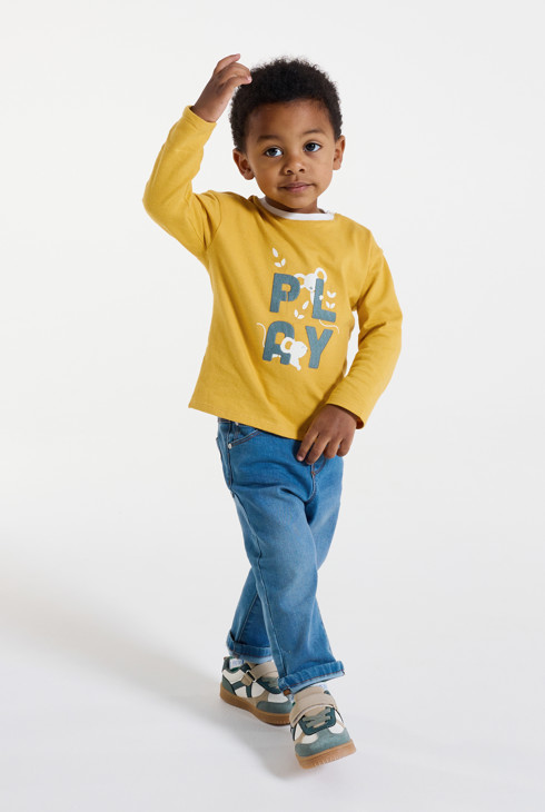 T-Shirt neckisch Aufschrift gelb Kleinkind Junge 1