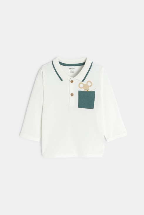 Polo blanc manches longues à motif animalier bébé garçon 1