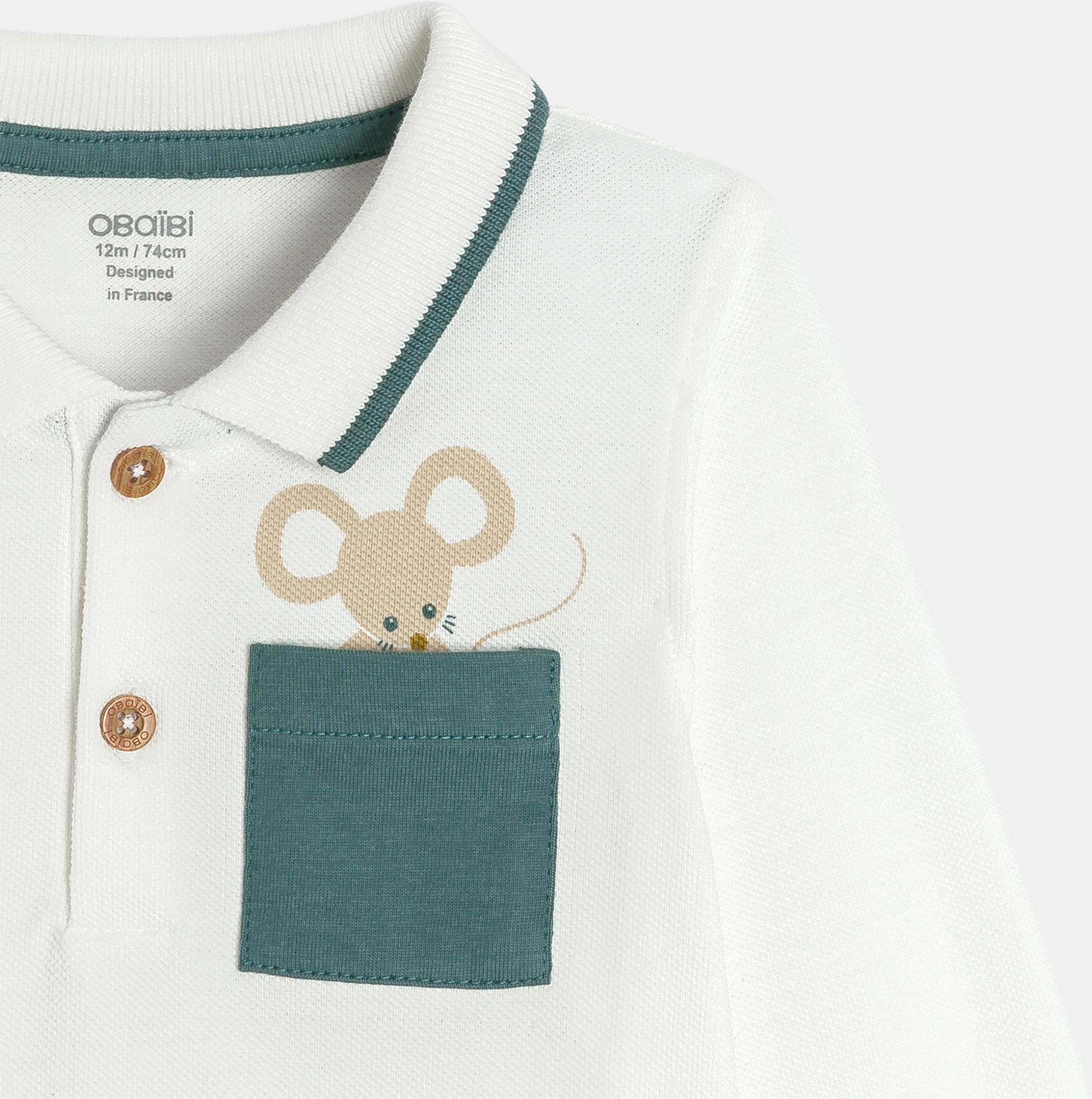 Polo blanc manches longues à motif animalier bébé garçon 2