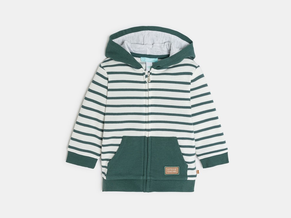 Groene gestreepte sweater met rits voor babyjongens 2