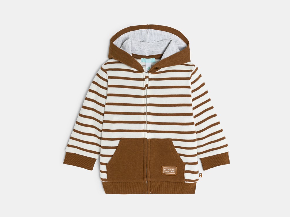 Brauner, gestreifter Baby-Jungen-Sweatshirt mit Reißverschluss 1