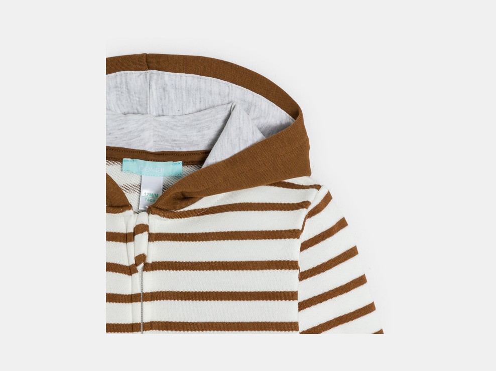 Brauner, gestreifter Baby-Jungen-Sweatshirt mit Reißverschluss 2