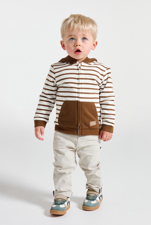 Dessuadora amb cremallera ratlles marró bebè nen 1