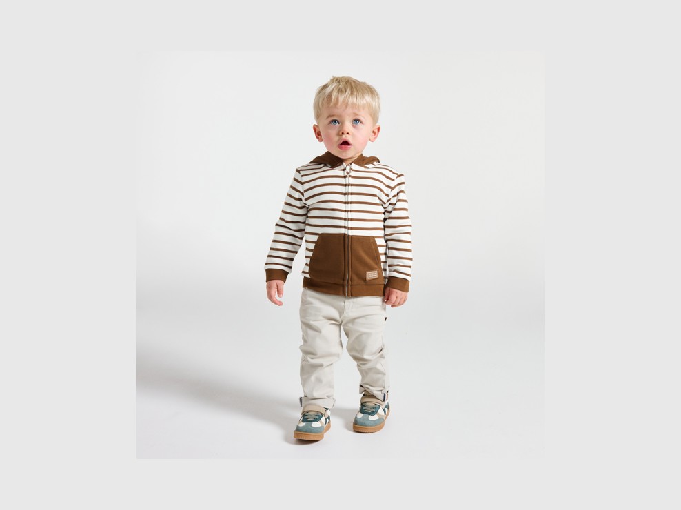 Brauner, gestreifter Baby-Jungen-Sweatshirt mit Reißverschluss 1
