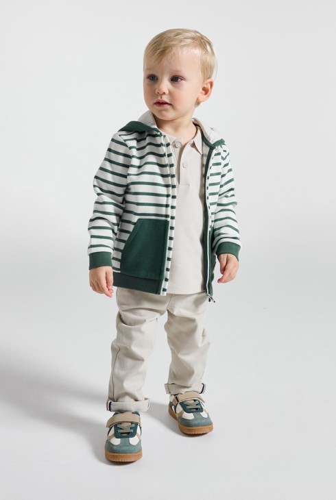 Dessuadora amb cremallera ratlles verda bebè nen 1