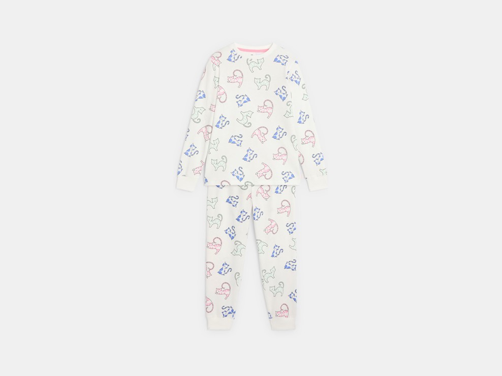 Pyjama chats blanc fille 1
