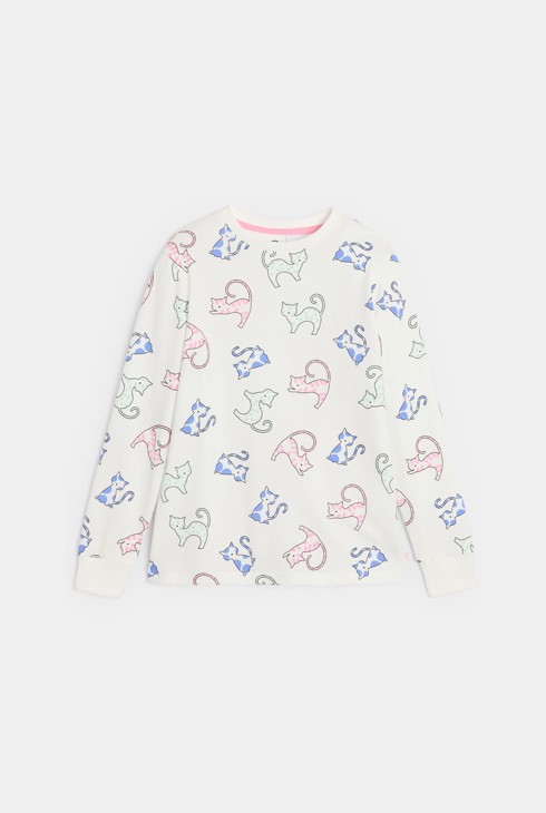 Bijela pidžama s motivom mačaka za djevojčice 2