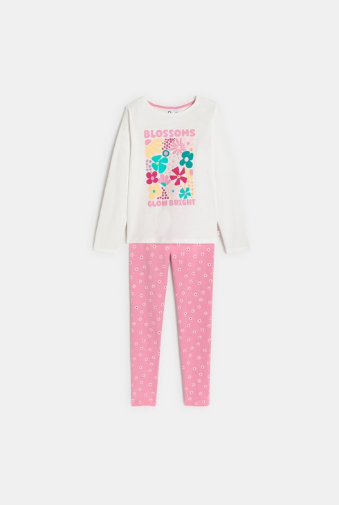 Dugačka ružičasta pidžama s motivima cvijeća za djevojčice 1