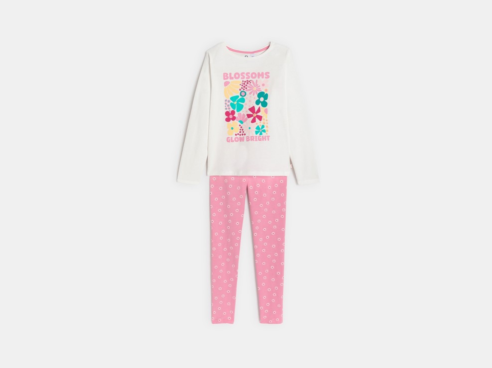 Pyjama long fleuri rose fille 1