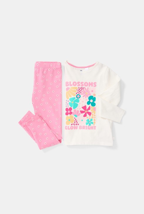 Pyjama long fleuri rose fille 2