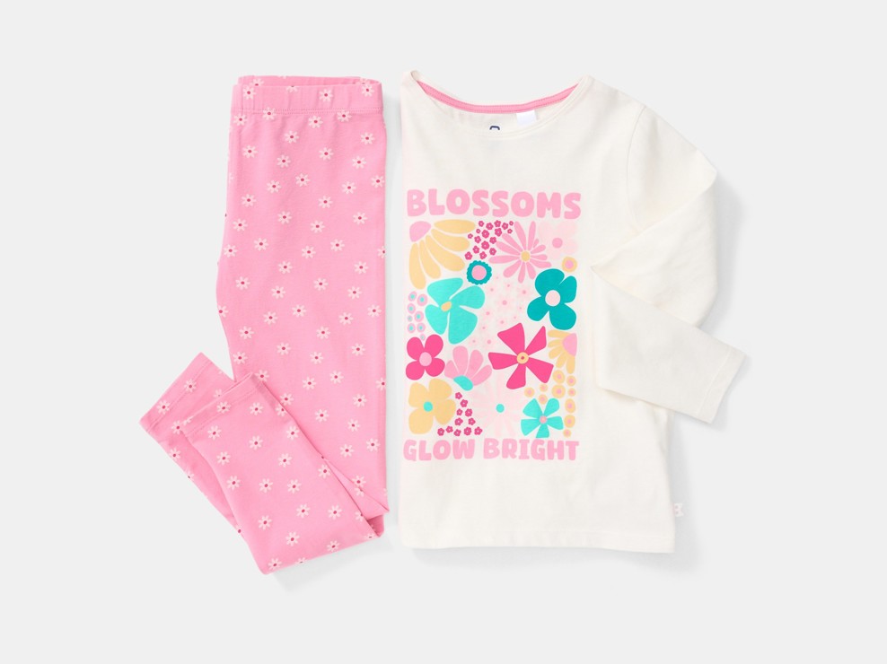 Pyjama long fleuri rose fille 2