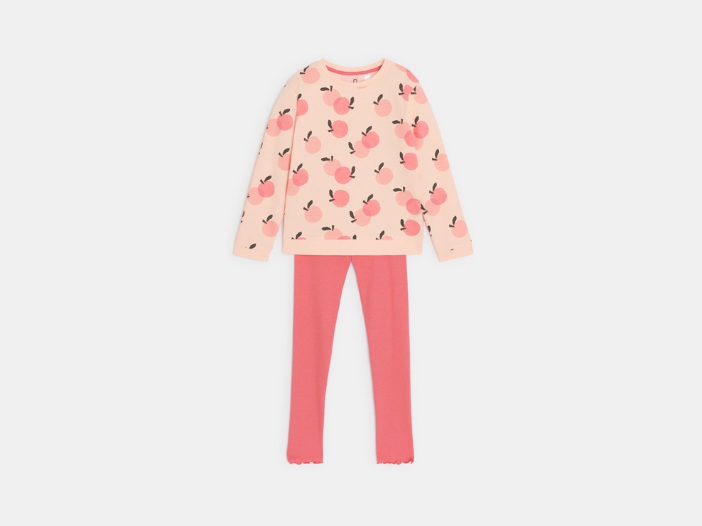 Roze lange pyjama met fruitprint voor meisjes 2