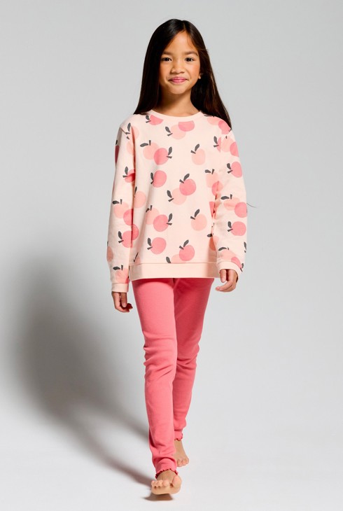 Langer Pyjama in Rosa mit Früchten für Mädchen 1