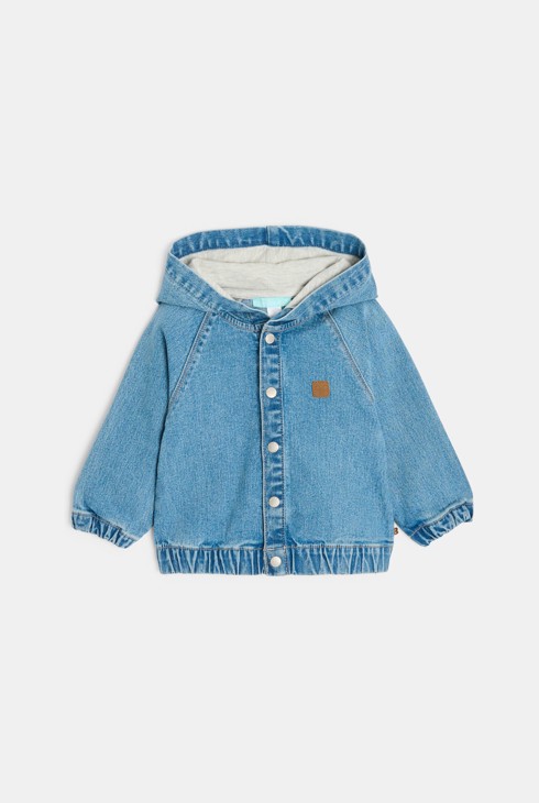 Giacca in jeans denim blu con cappuccio per neonato 1
